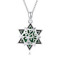 wholesale 925 Sterling Silver Green Enamel Star of David Pendant Necklace Judaica Gifts for Her- Rhodium Plated