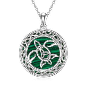 Sterling Silver Celtic Knot Turtle Malachite Pendant Necklace-0