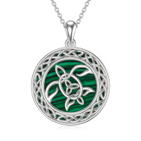 wholesale 925 Sterling Silver Green Malachite Round Celtic Knot Pendant Necklace s for Her- Rhodium Plated