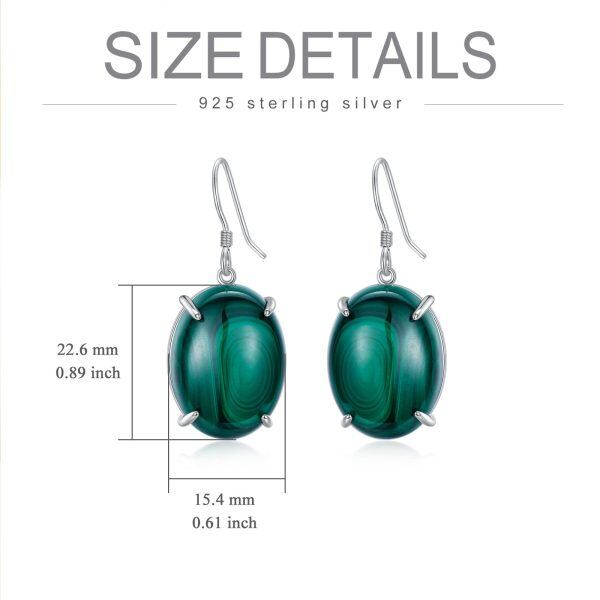 Sterling Silver Oval Malachite Dangle Earrings-1