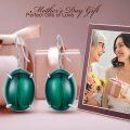 wholesale 925 Sterling Silver Malachite Green Oval Dangle Earrings - Elegant s for Women & Teenage Girls-0-5