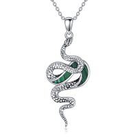 wholesale 925 Sterling Silver Green Malachite Snake Pendant Necklaces s for Women- Oxidized/Oxidised