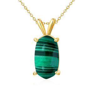 Sterling Silver Oval Shape Malachite Pendant Necklace-0