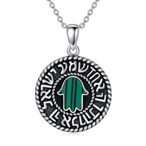 Sterling Silver Malachite Hamsa Hand Pendant Necklace-0