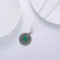 wholesale 925 Sterling Silver Hamsa Hand of Fatima Pendant Necklace with Green Simulated Malachite Stone for Women and Men-0-3