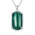 wholesale 925 Sterling Silver Malachite Jade Necklace with Oval Green Stone Pendant and 18+2 Chain - Perfect Christmas/Birthday Gift for Her-0-0