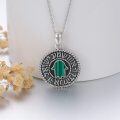 wholesale 925 Sterling Silver Hamsa Hand of Fatima Pendant Necklace with Green Simulated Malachite Stone for Women and Men-0-4