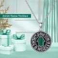 wholesale 925 Sterling Silver Hamsa Hand of Fatima Pendant Necklace with Green Simulated Malachite Stone for Women and Men-0-5