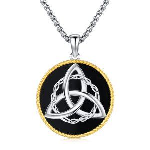 Sterling Silver Celtic Knot Onyx Pendant Necklace with Stainless Steel Chain-0