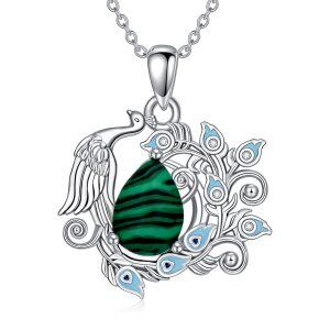 Sterling Silver Peacock Malachite Pendant Necklace-0