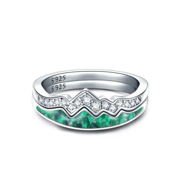 Sterling Silver Mountain Malachite Stackable Ring-0