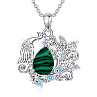 wholesale 925 Sterling Silver and Green Malachite Peacock Pendant Necklace - Women's  for Anniversaries & Birthdays- Rhodium Plated