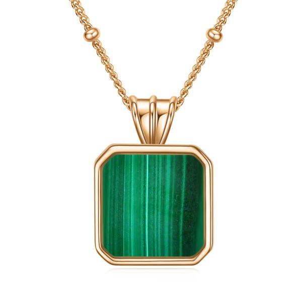 Sterling Silver Square Malachite Pendant Necklace-0