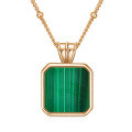 wholesale Gold-Plated 925 Sterling Silver Green Malachite Square Pendant Necklace for Women and Girls-0-0