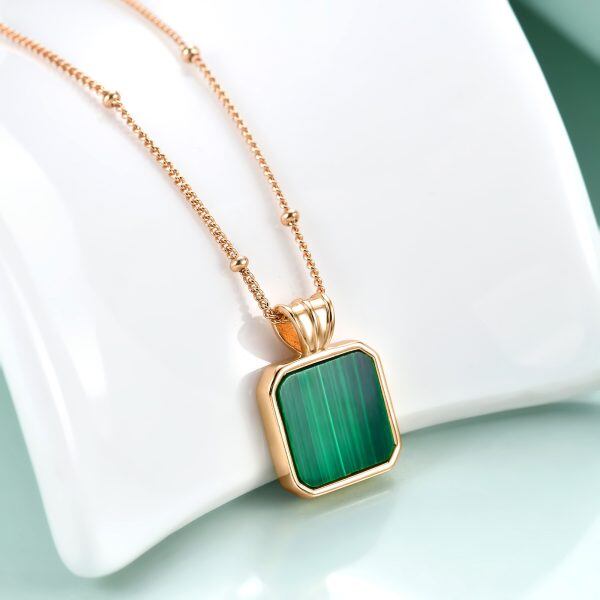 Sterling Silver Square Malachite Pendant Necklace-1