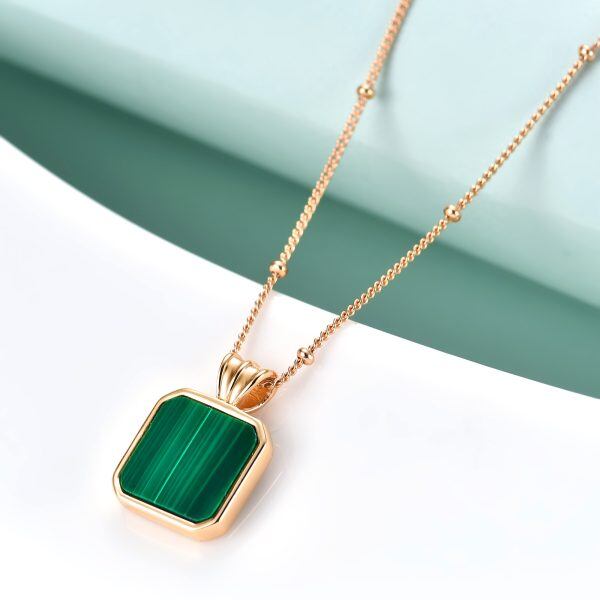 Sterling Silver Square Malachite Pendant Necklace-2