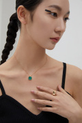 wholesale Gold-Plated 925 Sterling Silver Green Malachite Square Pendant Necklace for Women and Girls-0-3