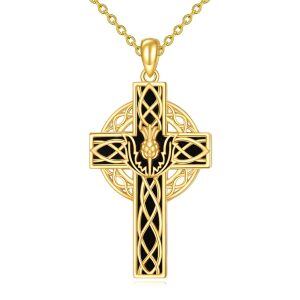 Sterling Silver Scottish Thistle Cross Onyx Pendant Necklace-0