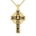 wholesale Gold 925 Sterling Silver Celtic Knot Cross Pendant & Chain Set with Black Enamel - Irish Religious Jewelry for Women Men-0-0