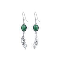 wholesale Sterling Silver Turquoise Lapis Red Agate Malachite Feather Dangle Earrings Native American Jewelry - Rhodium Plated- Rhodium Plated