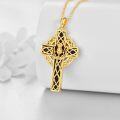 wholesale Gold 925 Sterling Silver Celtic Knot Cross Pendant & Chain Set with Black Enamel - Irish Religious Jewelry for Women Men-0-3