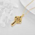 wholesale Gold 925 Sterling Silver Celtic Knot Cross Pendant & Chain Set with Black Enamel - Irish Religious Jewelry for Women Men-0-4