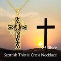 wholesale Gold 925 Sterling Silver Celtic Knot Cross Pendant & Chain Set with Black Enamel - Irish Religious Jewelry for Women Men-0-5