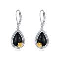wholesale 925 Sterling Silver Black Onyx Teardrop Flower Pendant Necklace for Women Girls-0-0