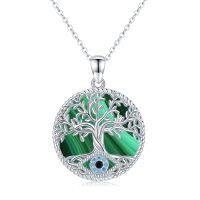 wholesale 925 Sterling Silver Green Moss Agate Evil Eye Tree of Life Pendant Necklace for Women Girls  Set- Rhodium Plated