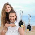 wholesale 925 Sterling Silver Black Onyx Teardrop Flower Pendant Necklace for Women Girls-0-5