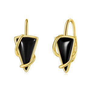 Sterling Silver Black Onyx Triangle Dangle Earrings-0