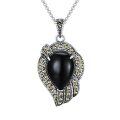 wholesale 925 Sterling Silver & Marcasite Teardrop Black Onyx Pendant Necklace Gift for Mom/Wife/Girlfriend-0-0