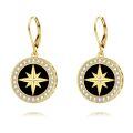 wholesale Gold-Plated 18K 925 Sterling Silver Star Compass Black Onyx Drop Earrings for Women's Gifts-0-0