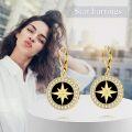 wholesale Gold-Plated 18K 925 Sterling Silver Star Compass Black Onyx Drop Earrings for Women's Gifts-0-5