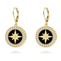 wholesale Gold-Plated 18K 925 Sterling Silver Star Compass Black Onyx Drop Earrings for Women's Gifts- Gold Plated