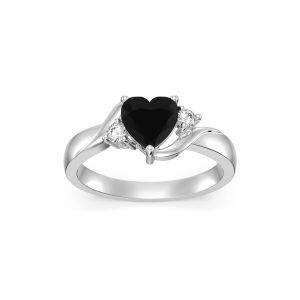 Sterling Silver Heart Onyx Eternity Rings-0