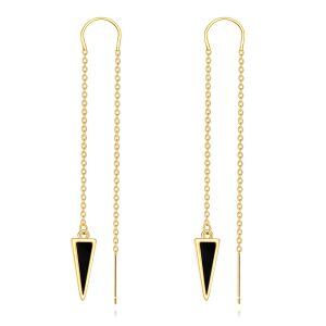 Sterling Silver Black Onyx Triangle Pull Through Threader Earrings-0