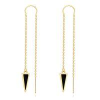 wholesale Gold Triangle Black Onyx 925 Sterling Silver Threader Drop Earrings for Women and Girls- Gold Plated