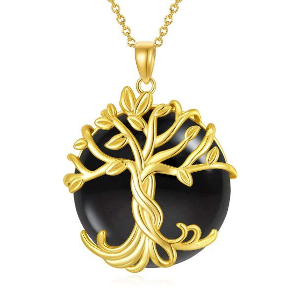 Sterling Silver Tree of Life Onyx Pendant Necklace-0