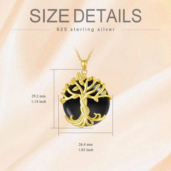 Sterling Silver Tree of Life Onyx Pendant Necklace-1