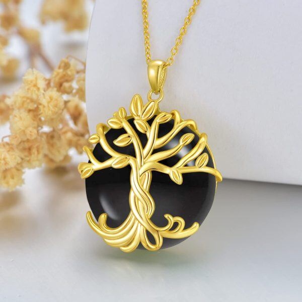 Sterling Silver Tree of Life Onyx Pendant Necklace-3