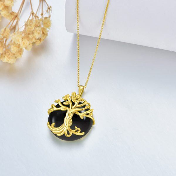 Sterling Silver Tree of Life Onyx Pendant Necklace-4