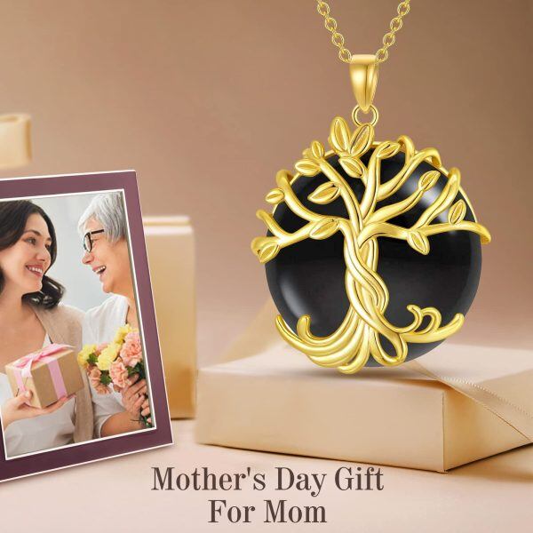 Sterling Silver Tree of Life Onyx Pendant Necklace-5