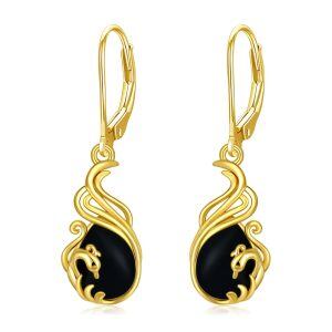 Sterling Silver Phoenix Black Onyx Dangle Earrings-0