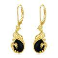 wholesale 925 Sterling Silver Gold Plated Black Onyx Phoenix Drop Earrings s for Women and Girls-0-0