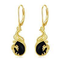 wholesale 925 Sterling Silver Gold Plated Black Onyx Phoenix Drop Earrings s for Women and Girls- Gold Plated