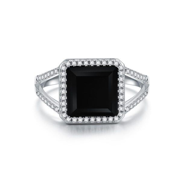 Sterling Silver Square Onyx Eternity Rings-0