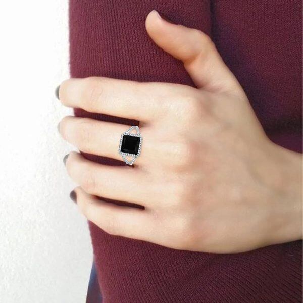 Sterling Silver Square Onyx Eternity Rings-2