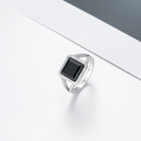 Sterling Silver Square Onyx Eternity Rings-3