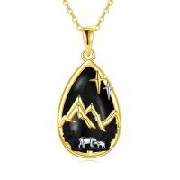 wholesale Gold 925 Sterling Silver Black Onyx Mountain & Bears Pendant Necklace for Women Gifts- Rhodium And Gold Plated